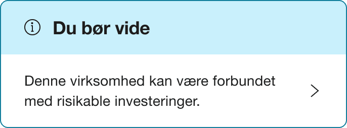 A Blue alert banner that says "You should know - This company may be linked to high-risk investments"