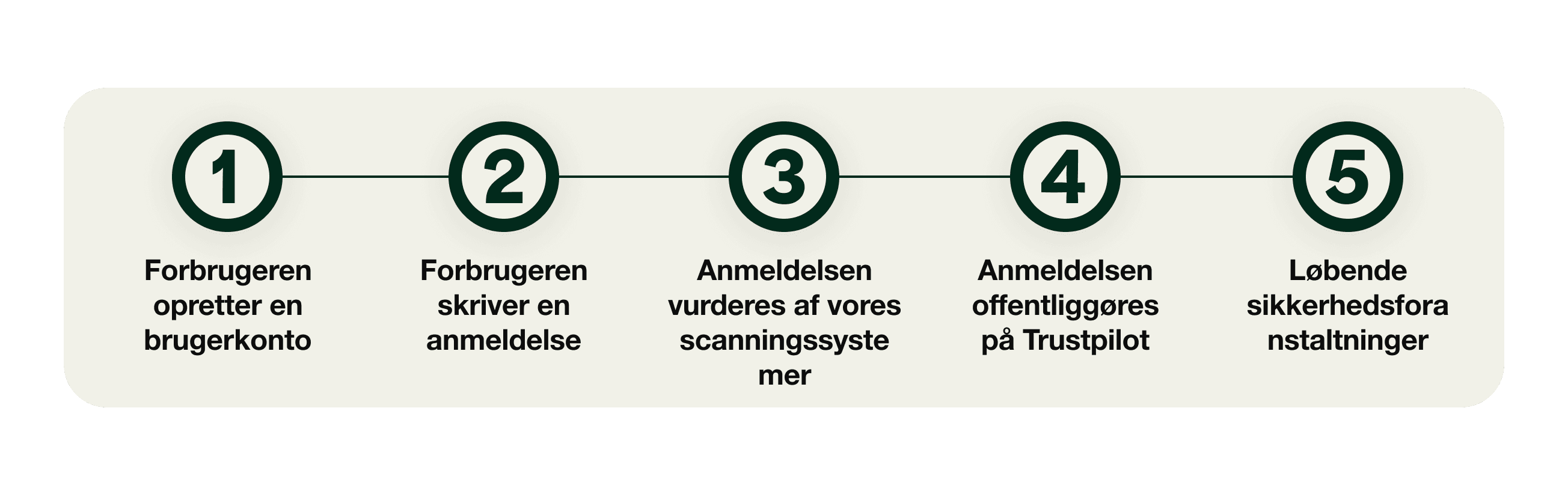 A graphic showing the 5 stage journey of a review, from the consumer creating an account to ongoing safeguarding.